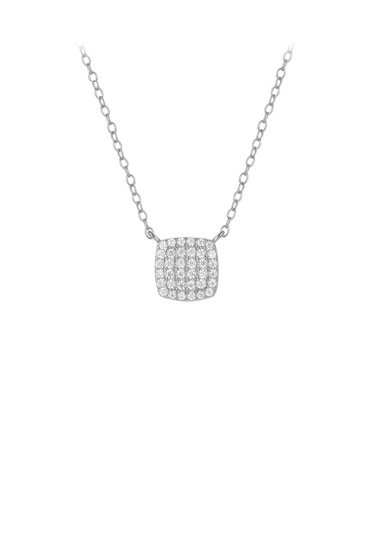 925 Sterling Silver Simple Brilliant Geometric Square Pendant with Cubic Zirconia and Necklace - Luxurious Look