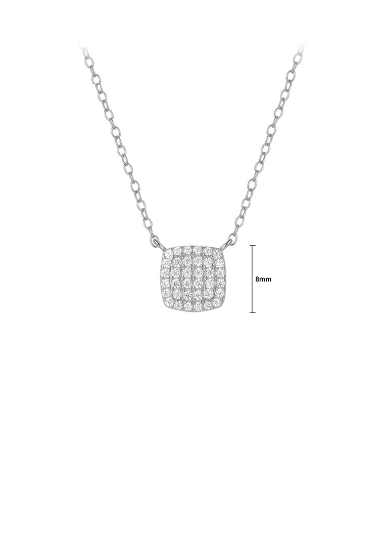 925 Sterling Silver Simple Brilliant Geometric Square Pendant with Cubic Zirconia and Necklace - Luxurious Look