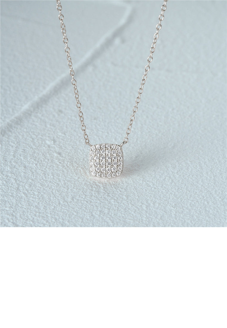 925 Sterling Silver Simple Brilliant Geometric Square Pendant with Cubic Zirconia and Necklace - Luxurious Look