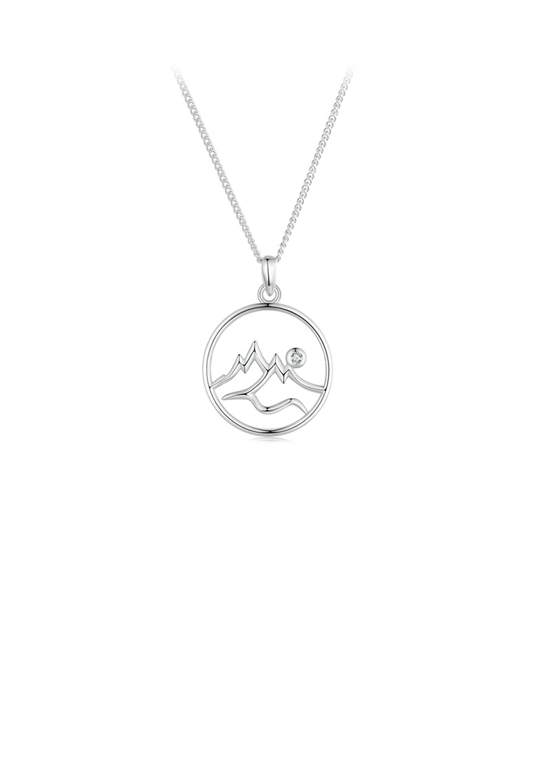 925 Sterling Silver Fashion Simple Mountain Geometric Round Pendant with Cubic Zirconia and Necklace - Luxurious Look
