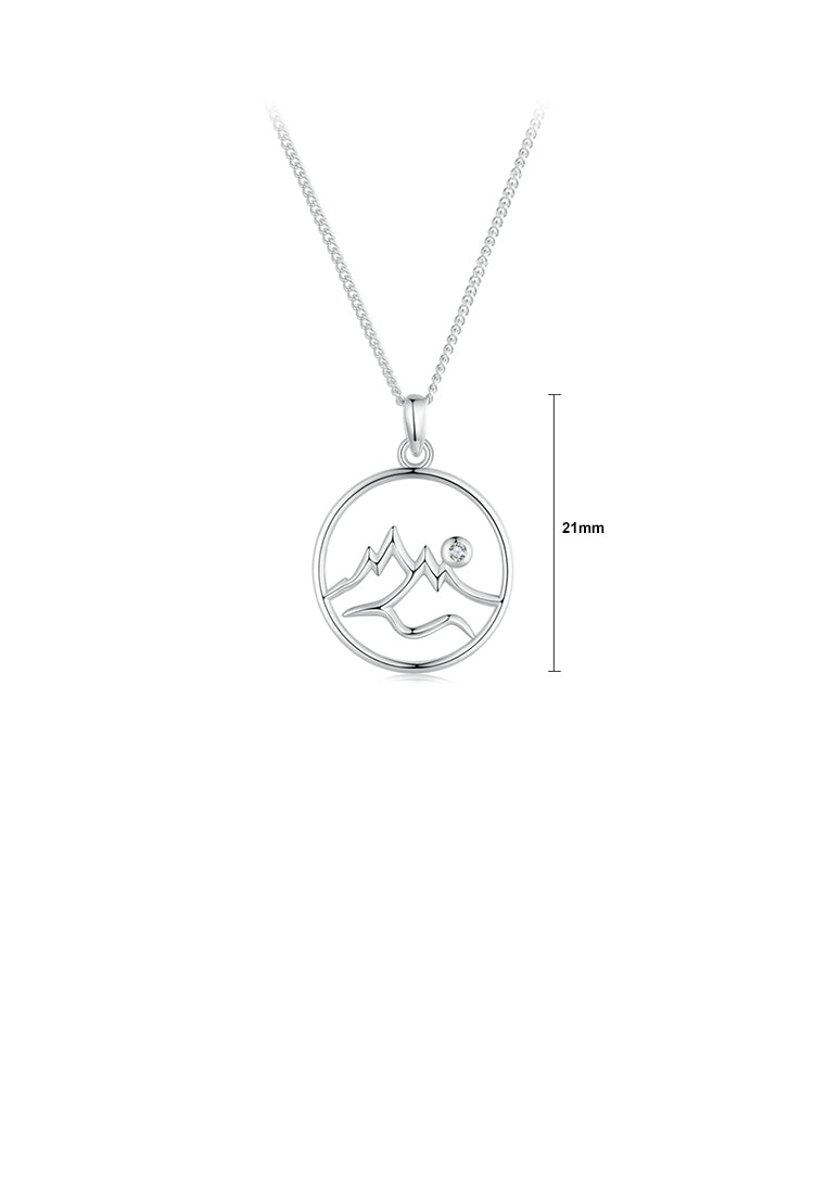 925 Sterling Silver Fashion Simple Mountain Geometric Round Pendant with Cubic Zirconia and Necklace - Luxurious Look