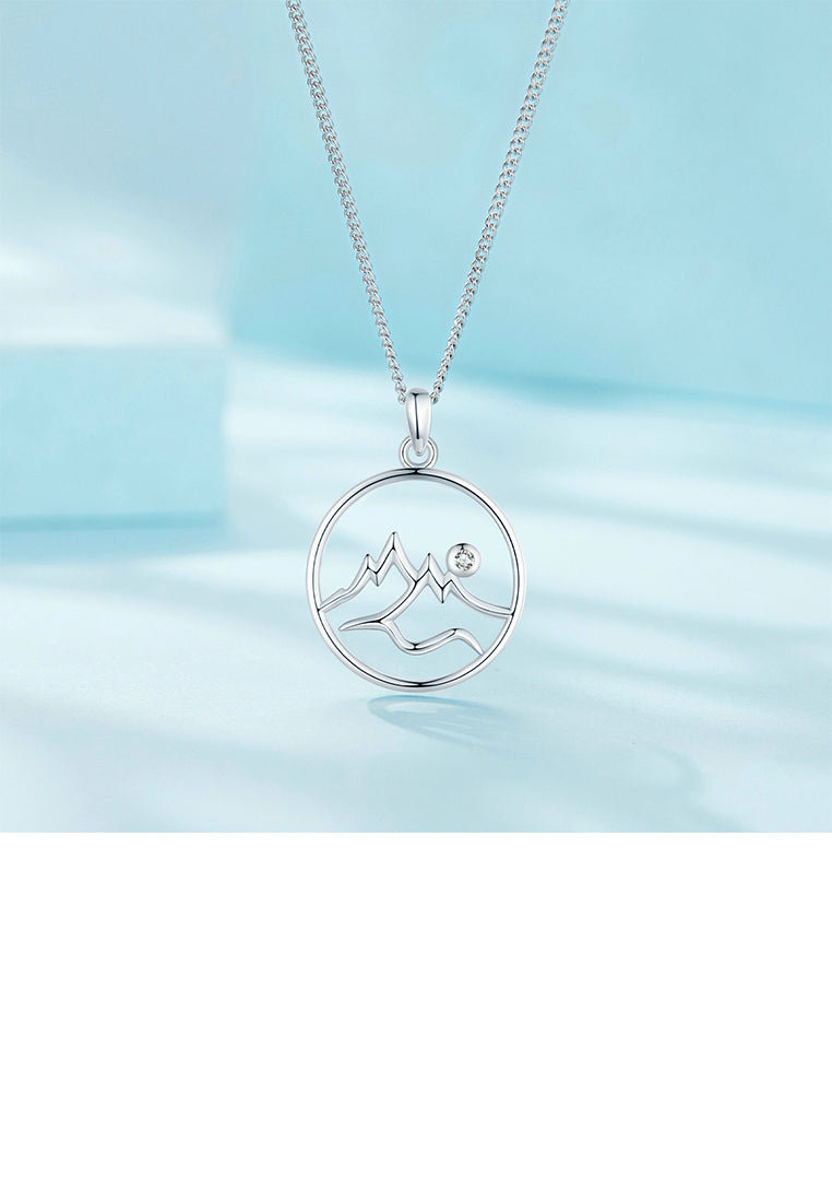 925 Sterling Silver Fashion Simple Mountain Geometric Round Pendant with Cubic Zirconia and Necklace - Luxurious Look