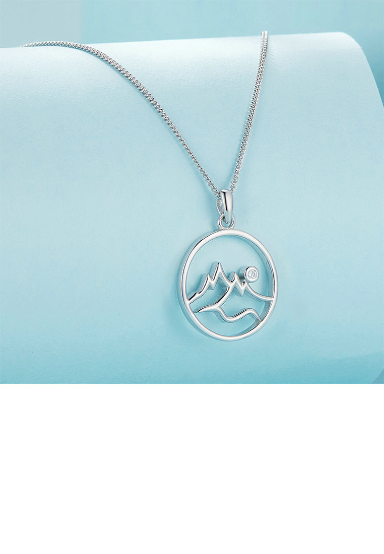 925 Sterling Silver Fashion Simple Mountain Geometric Round Pendant with Cubic Zirconia and Necklace - Luxurious Look