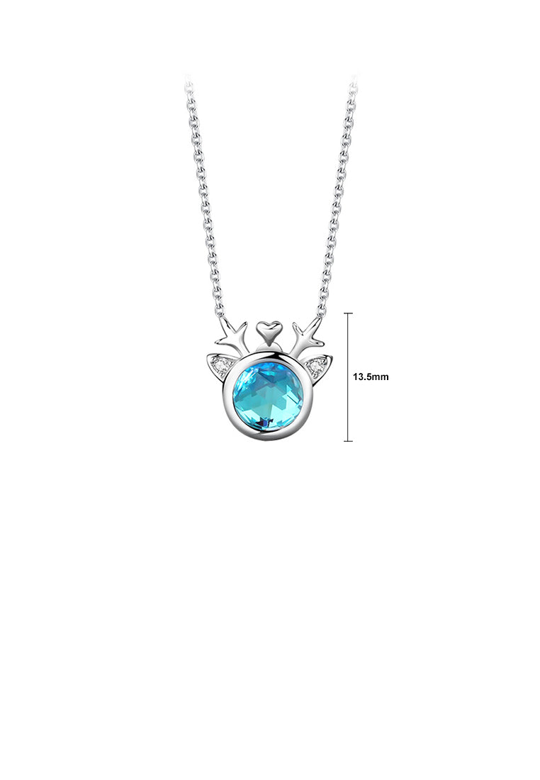 925 Sterling Silver Simple Cute Christmas Elk Pendant with Blue Cubic Zirconia and Necklace - Luxurious Look