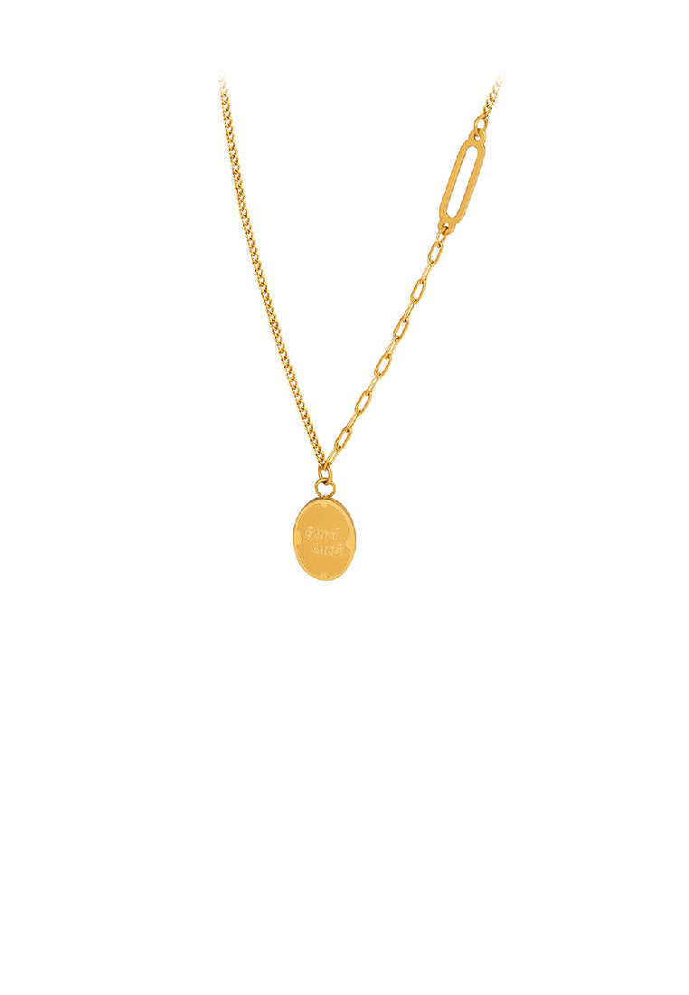 Simple Fashion Plated Gold 316L Stainless Steel English Alphabet Geometric Oval Pendant with Necklace