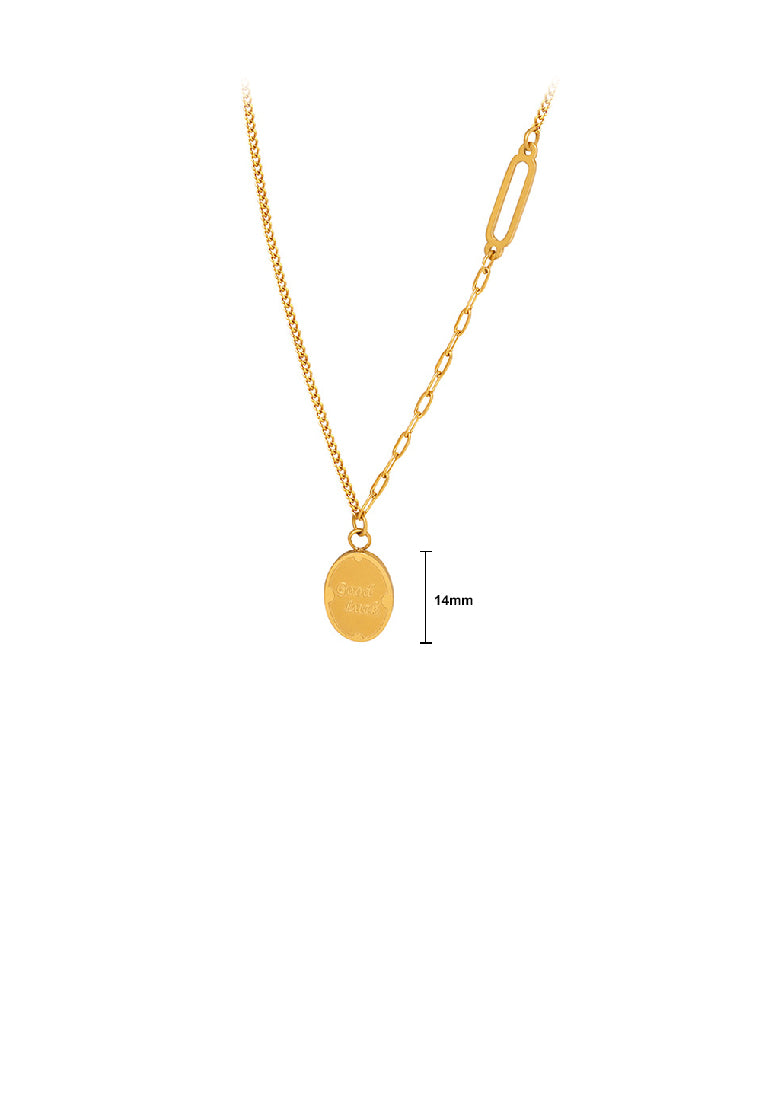 Simple Fashion Plated Gold 316L Stainless Steel English Alphabet Geometric Oval Pendant with Necklace