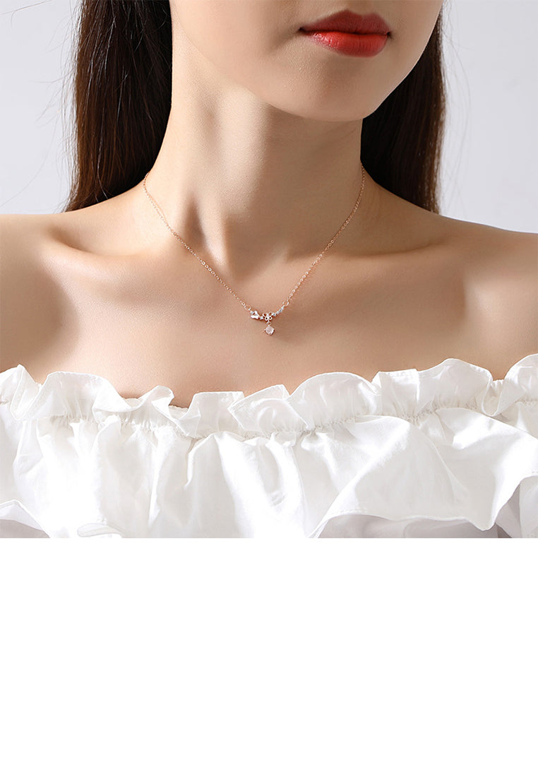 925 Sterling Silver Plated Rose Gold Fashion Temperament Butterfly Imitation Opal Pendant with Cubic Zirconia and Necklace - Luxurious Look