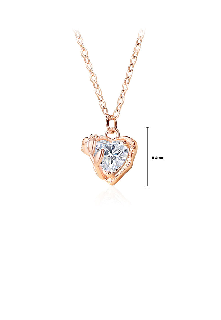 925 Sterling Silver Plated Rose Gold Fashion and Romantic Rose Heart-shaped Pendant with Cubic Zirconia and Necklace - Luxurious Look
