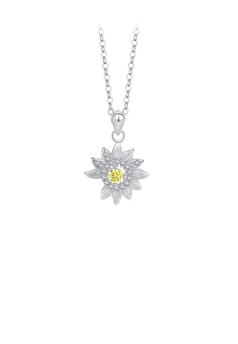925 Sterling Silver Fashion and Simple Sunflower Pendant with Cubic Zirconia and Necklace - Luxurious Look