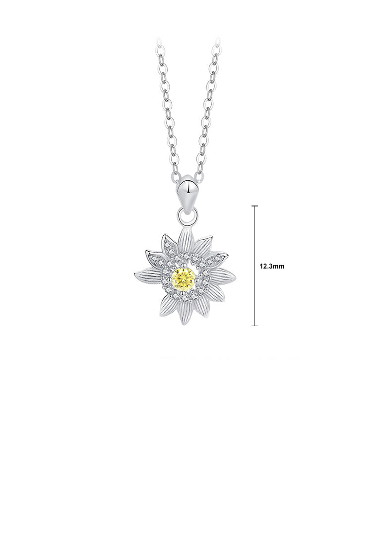 925 Sterling Silver Fashion and Simple Sunflower Pendant with Cubic Zirconia and Necklace - Luxurious Look