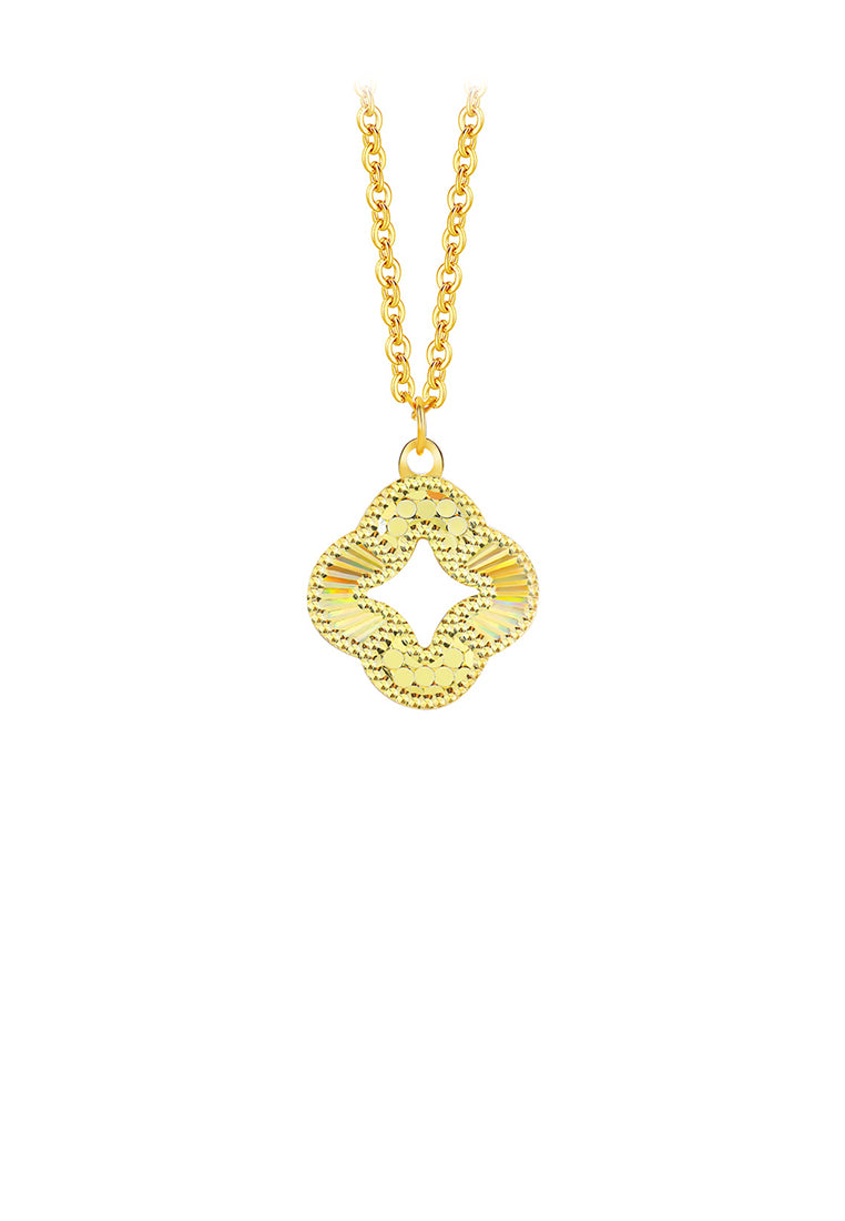 925 Sterling Silver Plated Gold Hollow Four-leafed Clover Pendant with Necklace