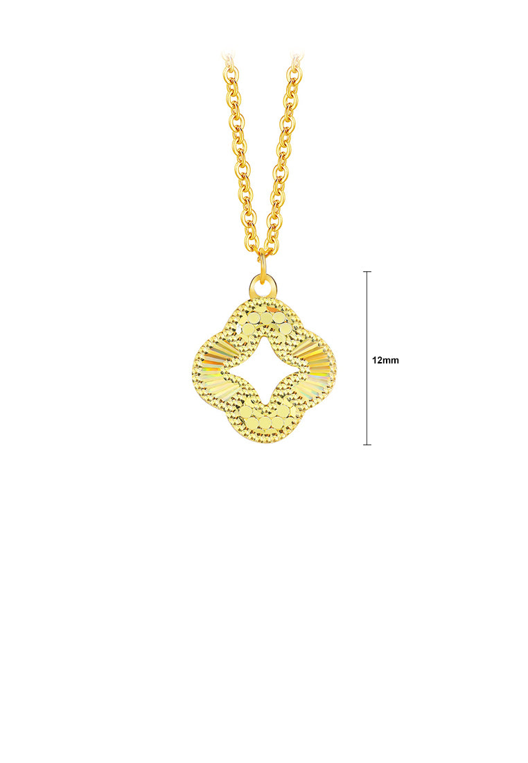 925 Sterling Silver Plated Gold Hollow Four-leafed Clover Pendant with Necklace