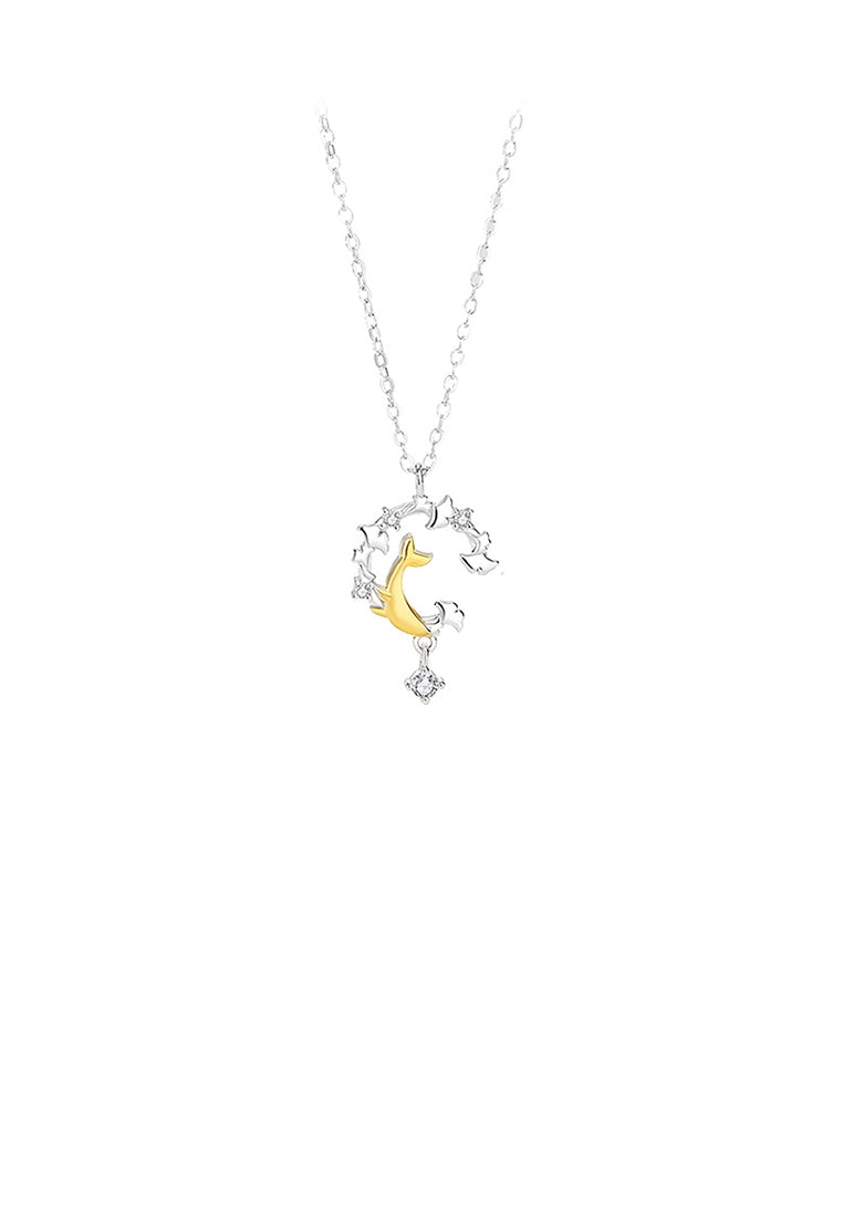 925 Sterling Silver Fashion Creative Golden Whale Ginkgo Leaf Pendant with Cubic Zirconia and Necklace - Luxurious Look