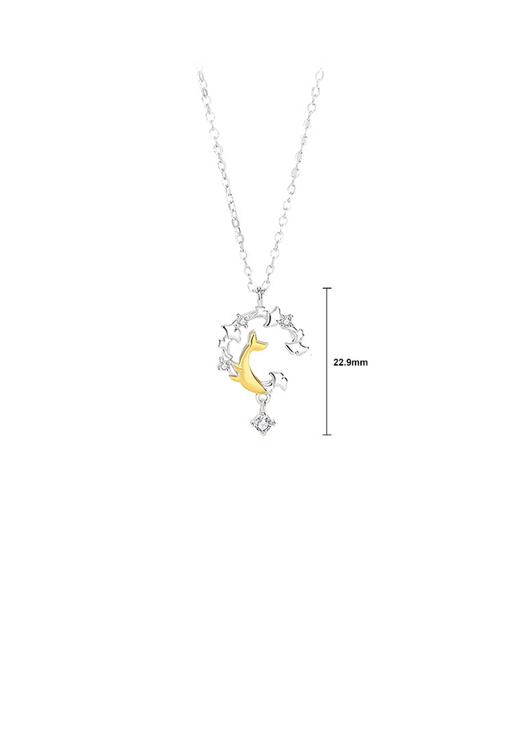 925 Sterling Silver Fashion Creative Golden Whale Ginkgo Leaf Pendant with Cubic Zirconia and Necklace - Luxurious Look