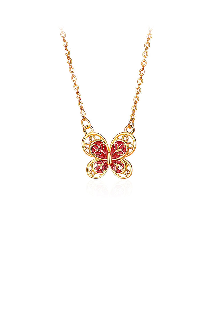 925 Sterling Silver Plated Gold Simple Temperament Hollow Butterfly Pendant with Necklace