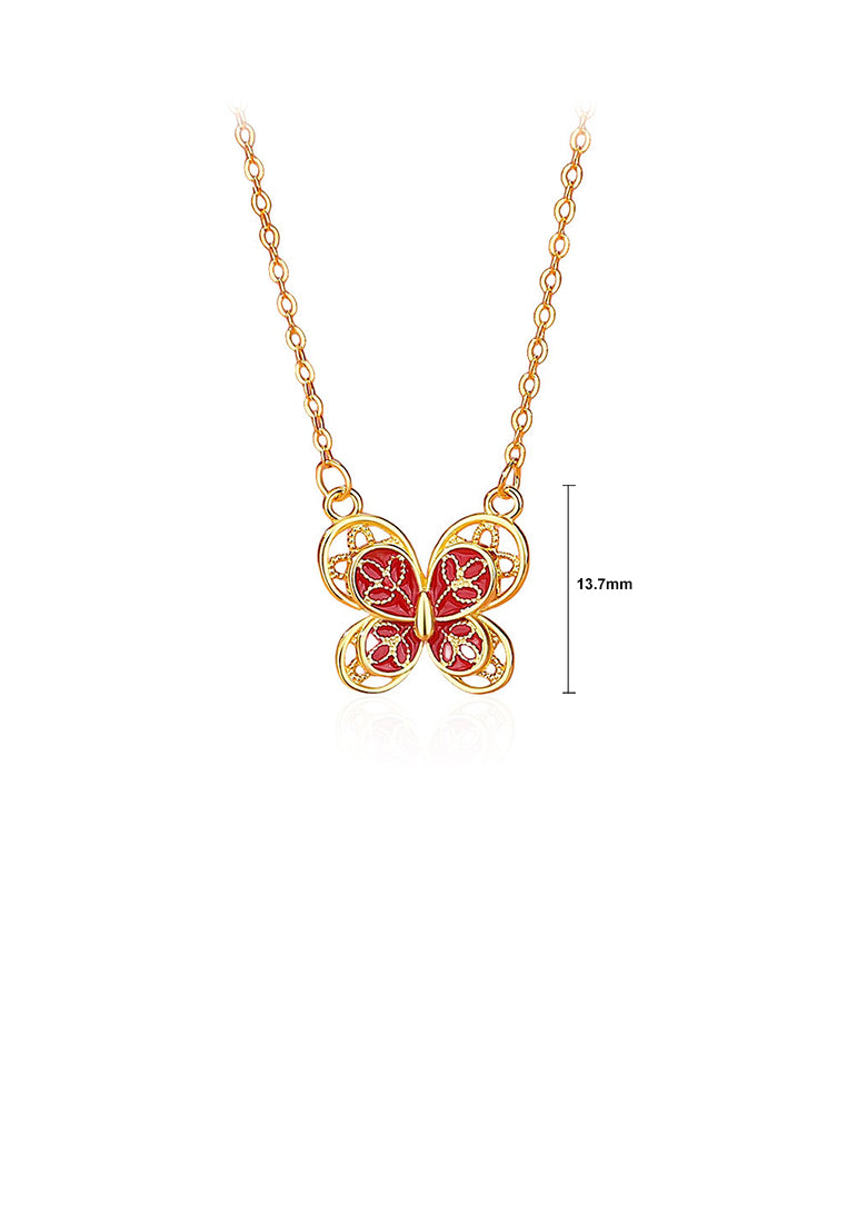 925 Sterling Silver Plated Gold Simple Temperament Hollow Butterfly Pendant with Necklace