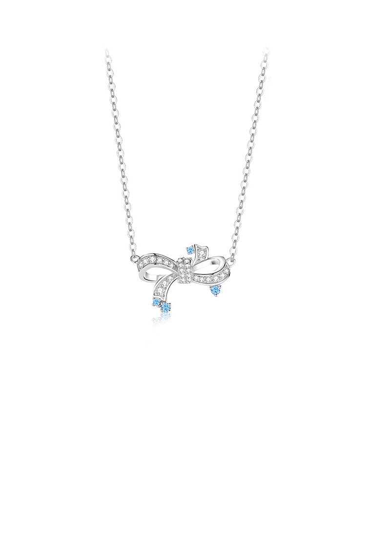 925 Sterling Silver Sweet and Cute Ribbon Pendant with Cubic Zirconia and Necklace - Luxurious Look