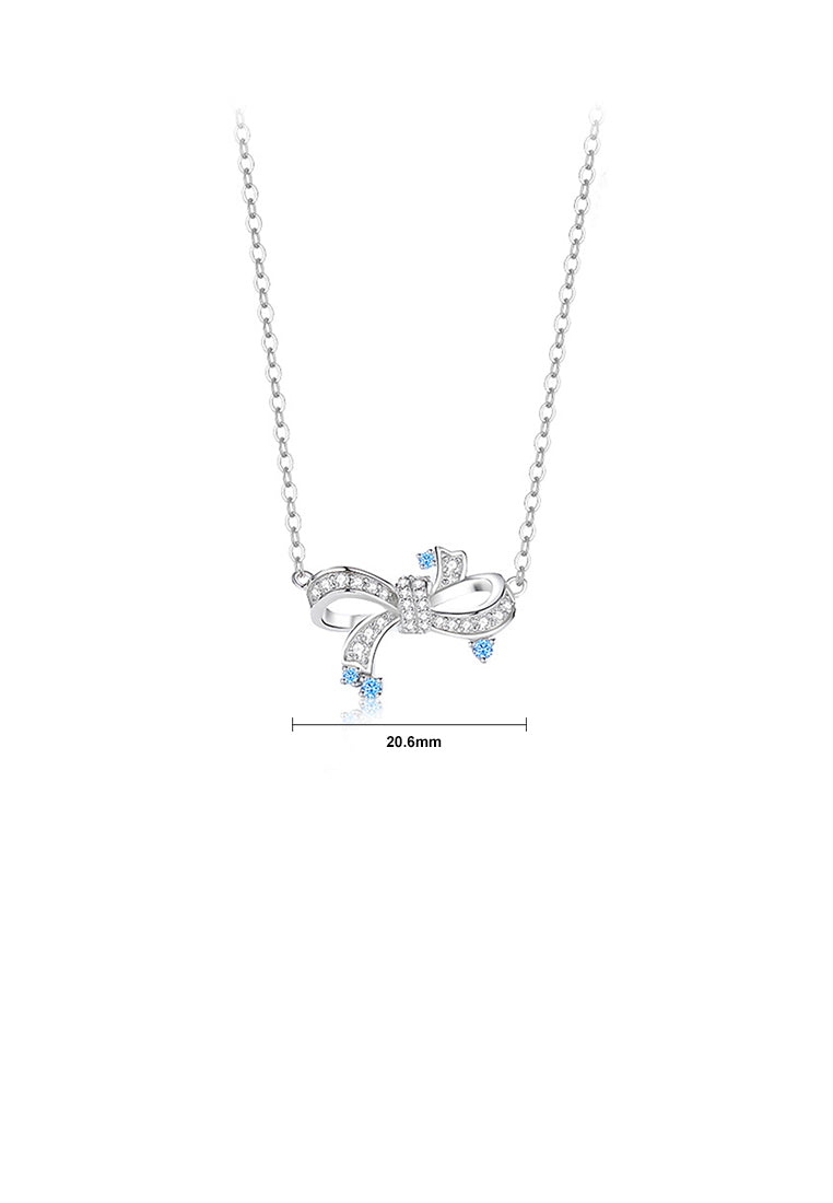 925 Sterling Silver Sweet and Cute Ribbon Pendant with Cubic Zirconia and Necklace - Luxurious Look