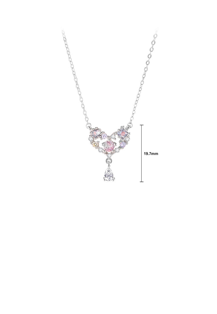 925 Sterling Silver Simple and Romantic Hollow Heart-shaped Tassel Pendant with Colored Cubic Zirconia and Necklace - Luxurious Look