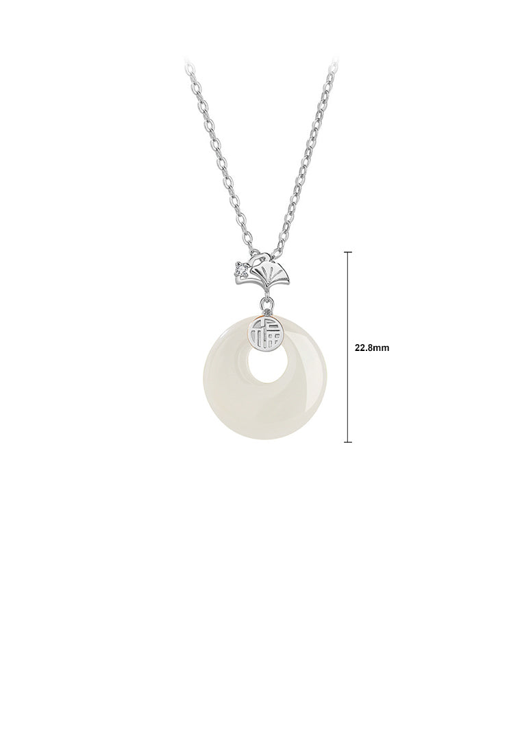 925 Sterling Silver Simple Vintage Ginkgo Leaf Imitation Chalcedony Pendant with Cubic Zirconia and Necklace - Luxurious Look