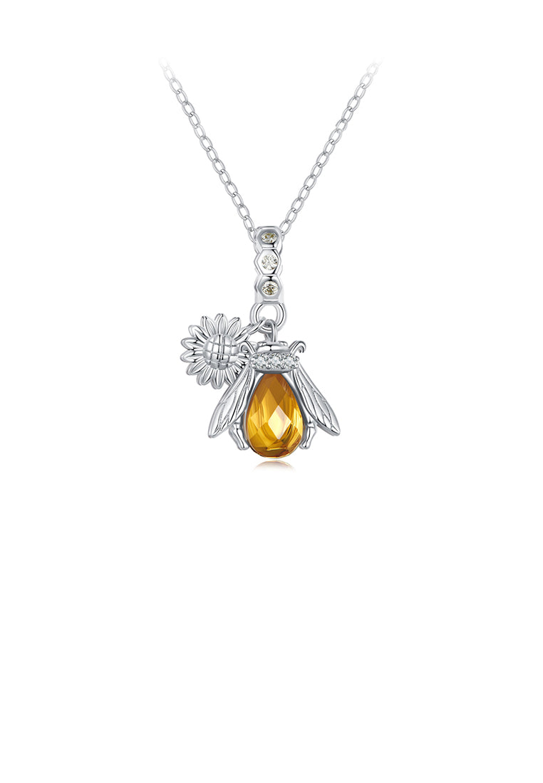 925 Sterling Silver Fashion Temperament Bee and Daisy Pendant with Cubic Zirconia and Necklace - Luxurious Look