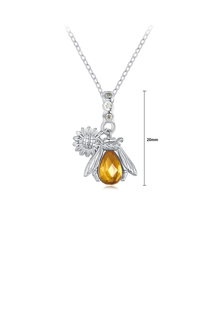 925 Sterling Silver Fashion Temperament Bee and Daisy Pendant with Cubic Zirconia and Necklace - Luxurious Look