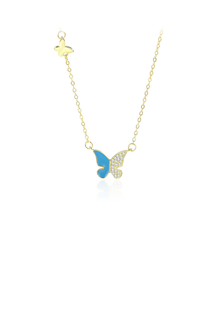 925 Sterling Silver Plated Gold Fashion Simple Butterfly Pendant with Cubic Zirconia and Necklace - Luxurious Look