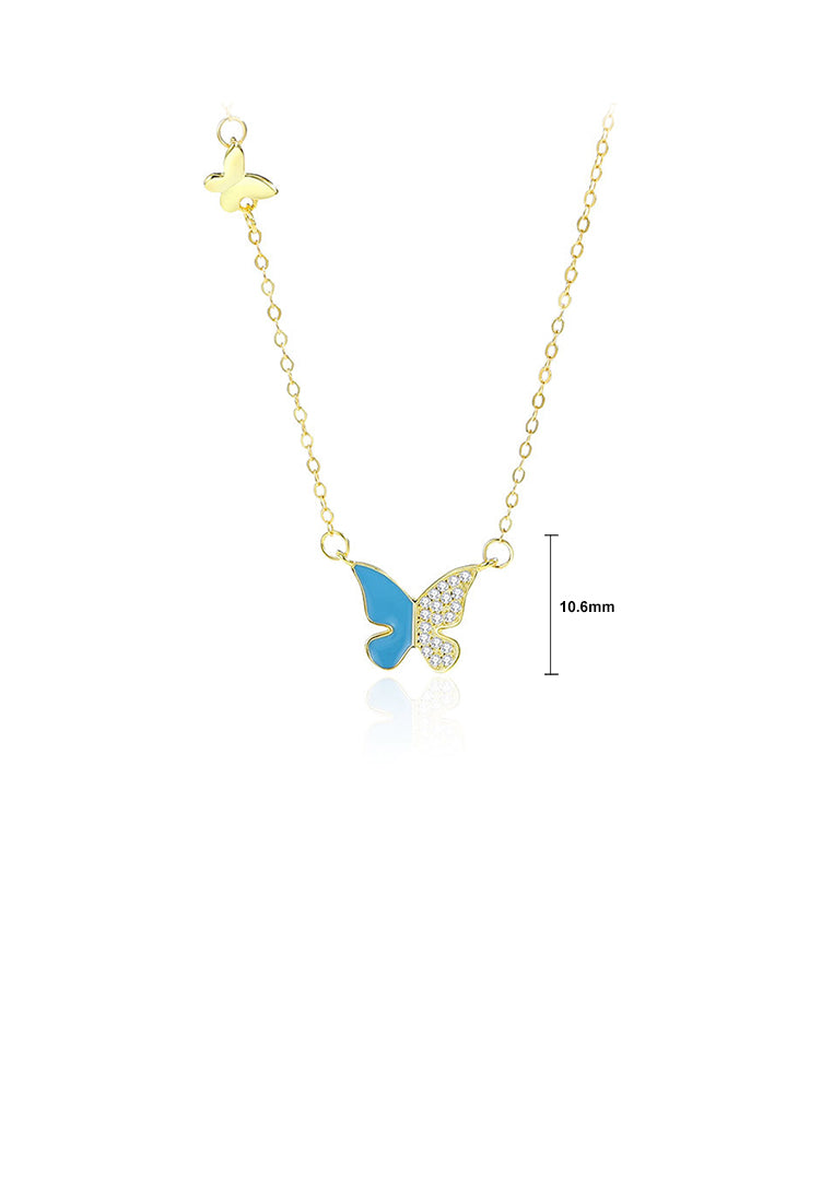 925 Sterling Silver Plated Gold Fashion Simple Butterfly Pendant with Cubic Zirconia and Necklace - Luxurious Look