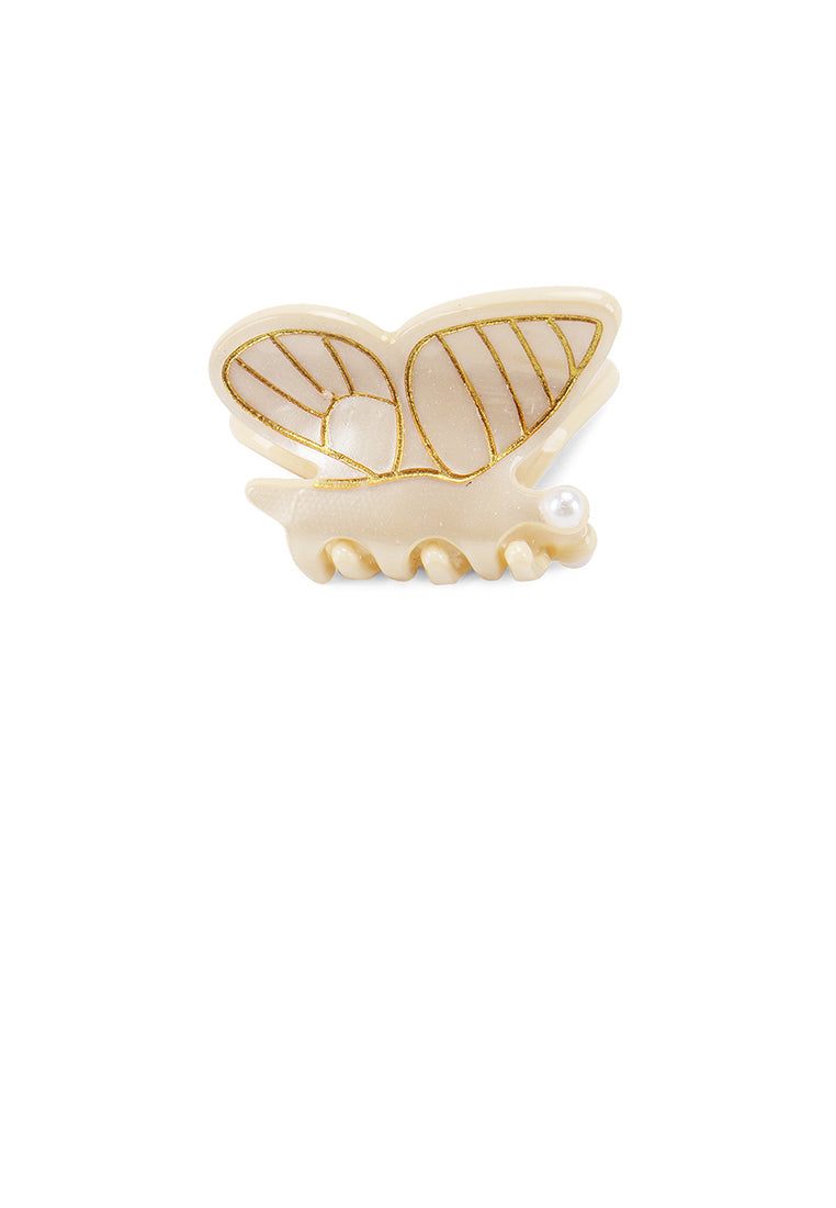 Fashion Temperament Butterfly Imitation Pearl Medium Hair Claw - Elegant Hairpiece - Luxurious Look