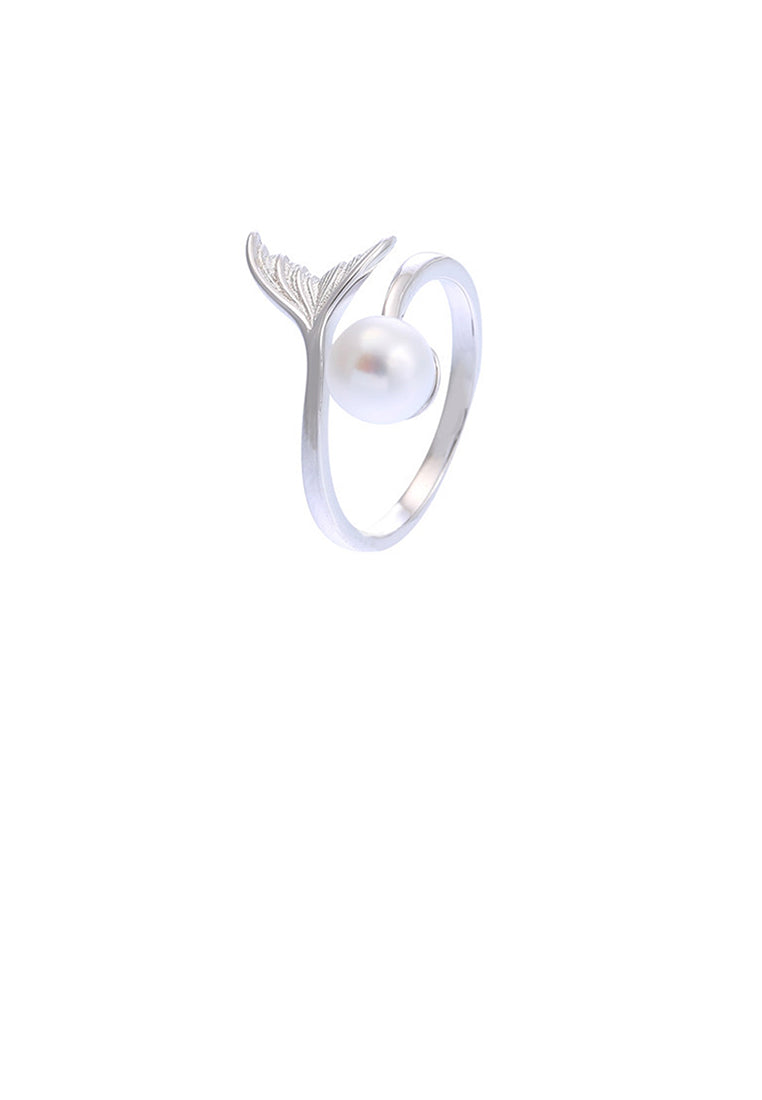 925 Sterling Silver Simple Fashion Fishtail White Freshwater Pearl Adjustable Ring - Luxurious Look