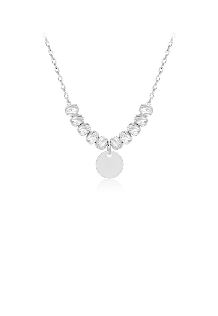 925 Sterling Silver Fashion Simple Geometric Round Pendant with Ball Bead Necklace