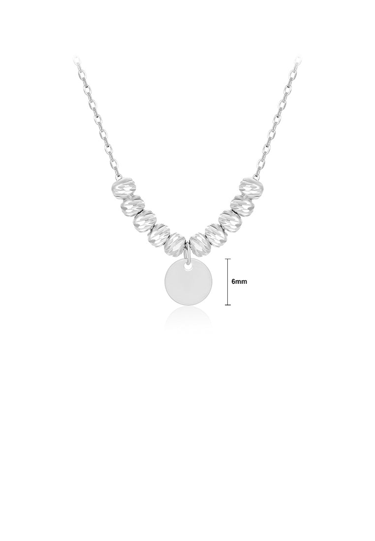 925 Sterling Silver Fashion Simple Geometric Round Pendant with Ball Bead Necklace