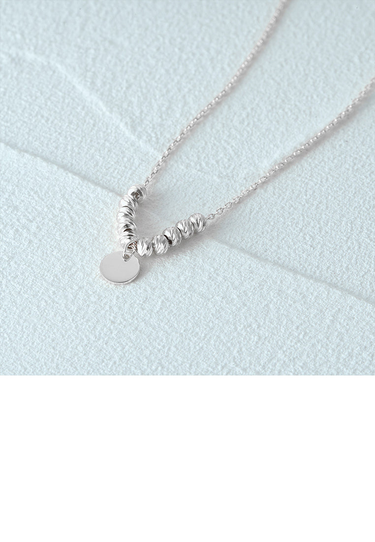 925 Sterling Silver Fashion Simple Geometric Round Pendant with Ball Bead Necklace