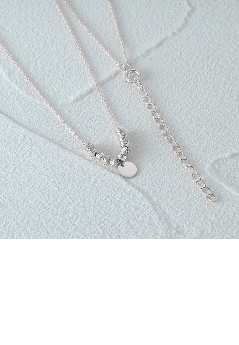 925 Sterling Silver Fashion Simple Geometric Round Pendant with Ball Bead Necklace