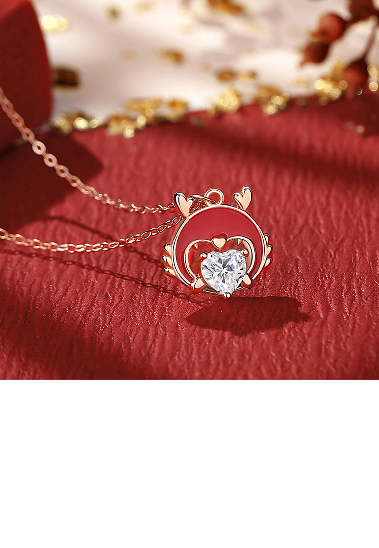 925 Sterling Silver Plated Rose Gold Fashion Enamel Chinese Zodiac Dragon Pendant with Cubic Zirconia and Necklace - Luxurious Look
