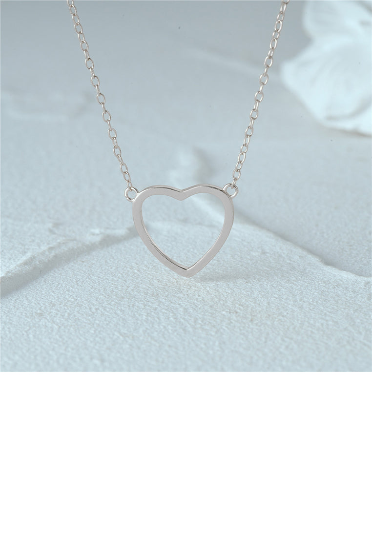 925 Sterling Silver Simple and Fashion Hollow Heart-shaped Pendant with Necklace
