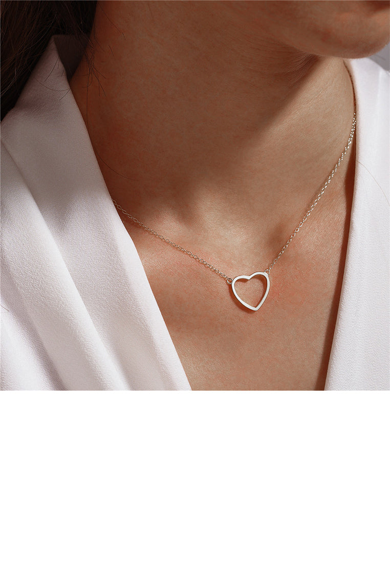 925 Sterling Silver Simple and Fashion Hollow Heart-shaped Pendant with Necklace