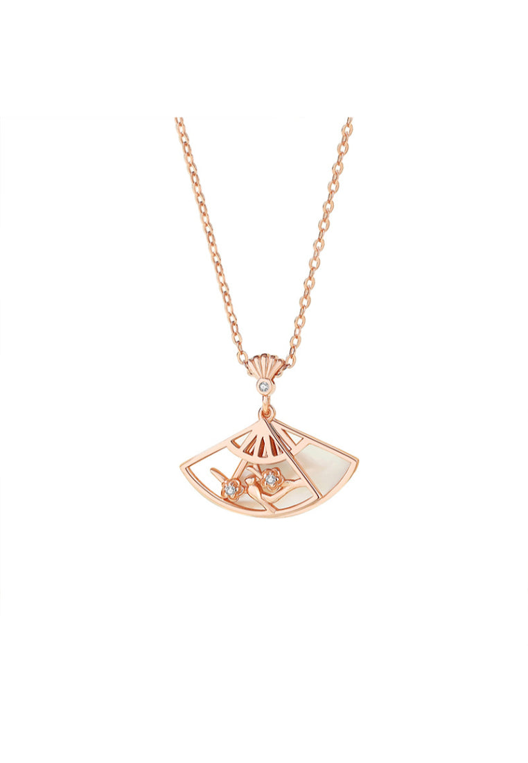 925 Sterling Silver Plated Rose Gold Elegant Vintage Butterfly Fan Pendant with Cubic Zirconia and Necklace - Luxurious Look