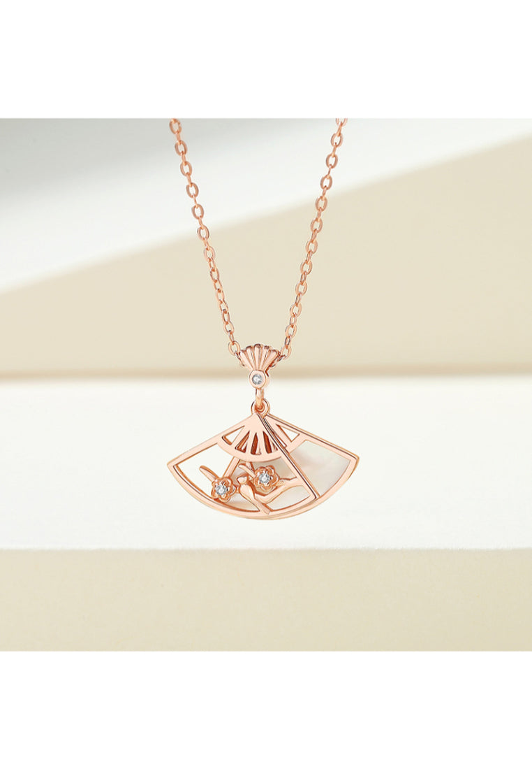 925 Sterling Silver Plated Rose Gold Elegant Vintage Butterfly Fan Pendant with Cubic Zirconia and Necklace - Luxurious Look