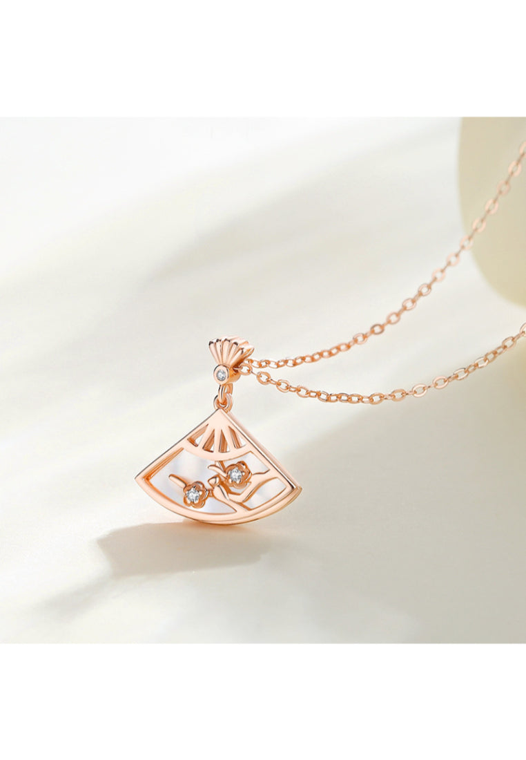 925 Sterling Silver Plated Rose Gold Elegant Vintage Butterfly Fan Pendant with Cubic Zirconia and Necklace - Luxurious Look