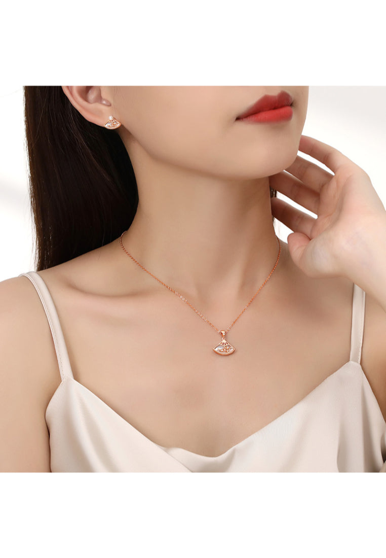 925 Sterling Silver Plated Rose Gold Elegant Vintage Butterfly Fan Pendant with Cubic Zirconia and Necklace - Luxurious Look