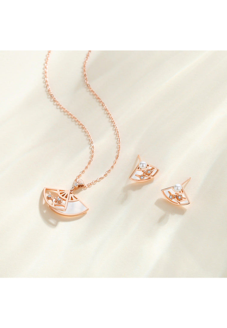 925 Sterling Silver Plated Rose Gold Elegant Vintage Butterfly Fan Pendant with Cubic Zirconia and Necklace - Luxurious Look