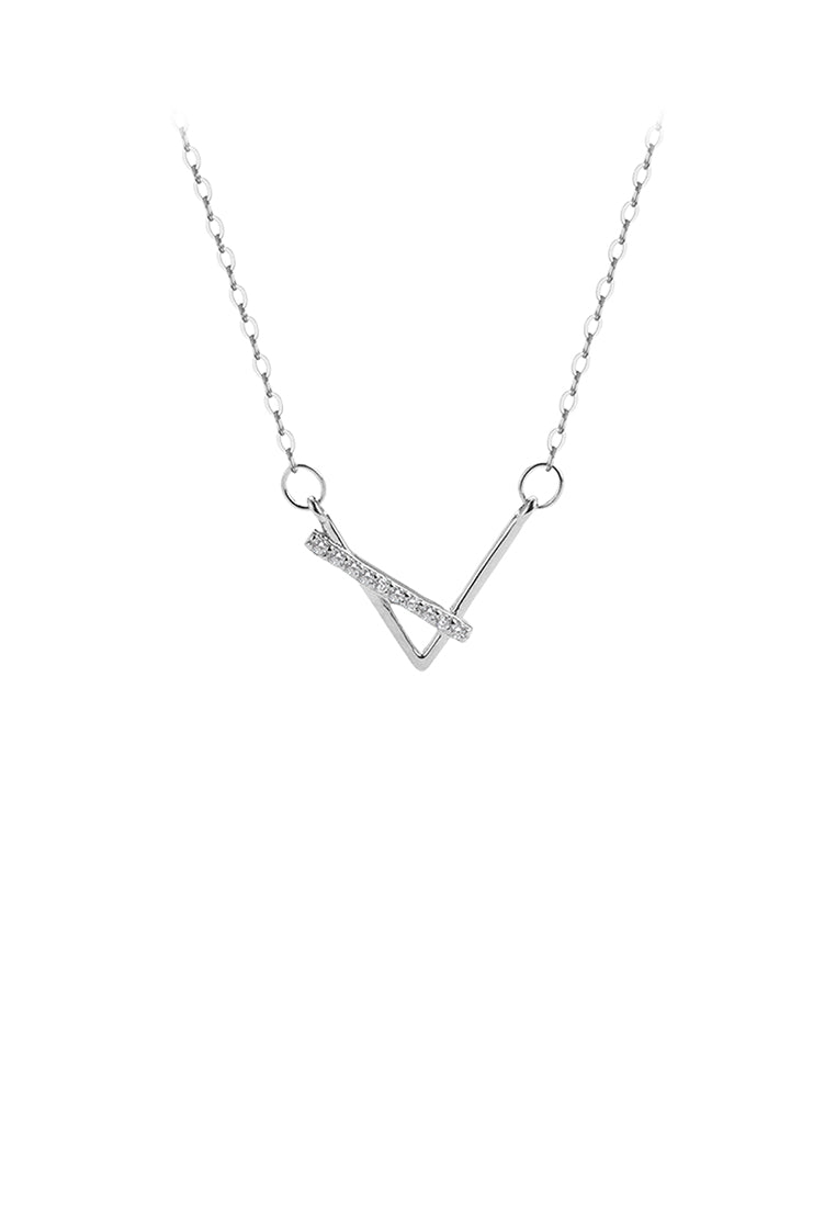 925 Sterling Silver Simple Personalized English Alphabet V Pendant with Cubic Zirconia and Necklace - Luxurious Look