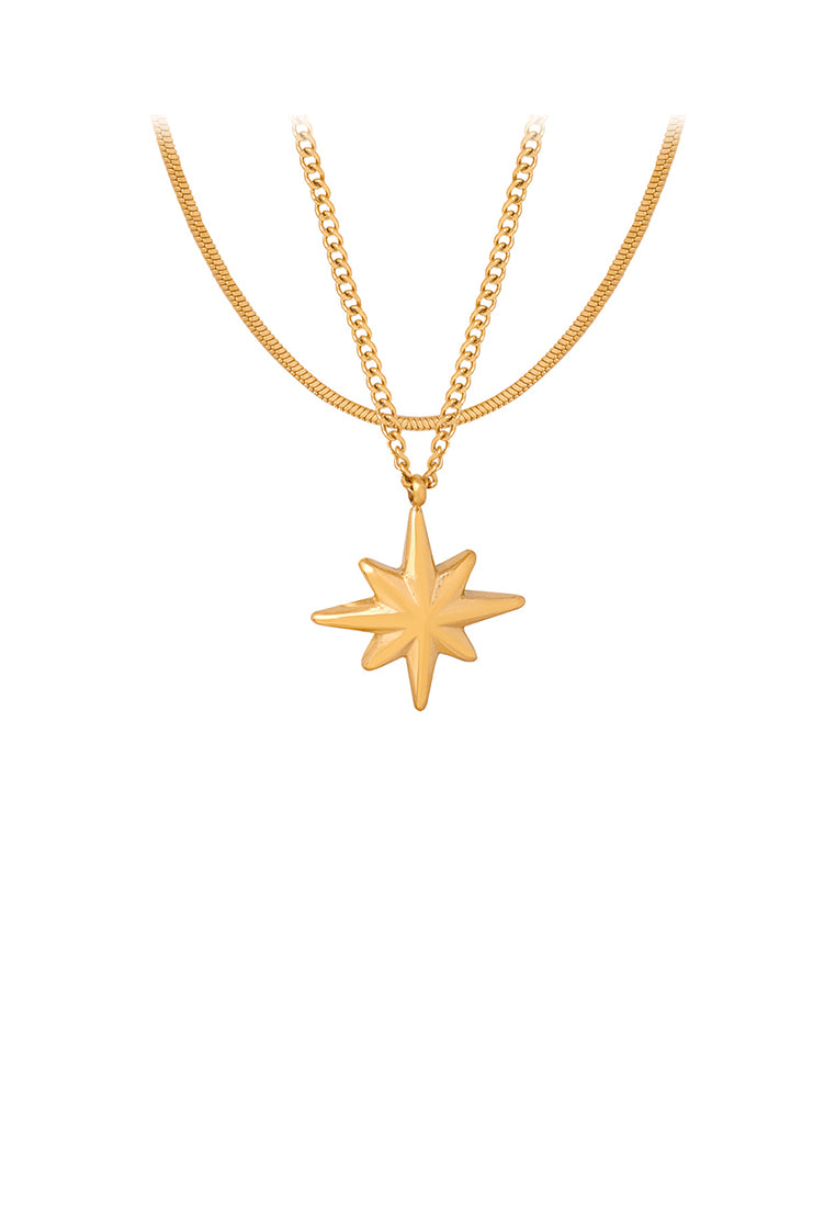 Fashion and Simple Plated Gold 316L Stainless Steel Star Pendant with Double Layer Necklace