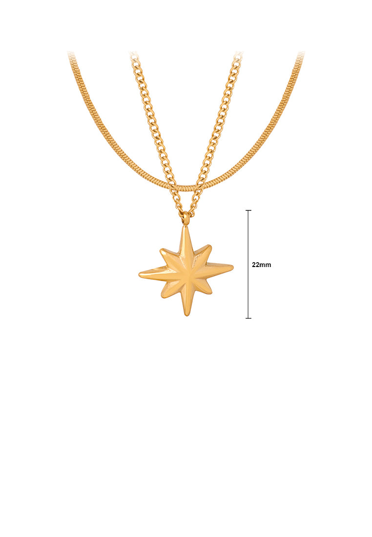 Fashion and Simple Plated Gold 316L Stainless Steel Star Pendant with Double Layer Necklace