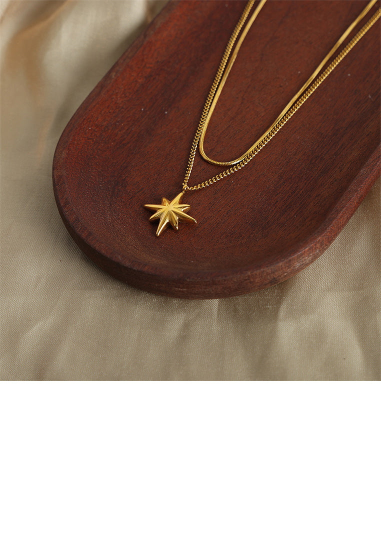 Fashion and Simple Plated Gold 316L Stainless Steel Star Pendant with Double Layer Necklace