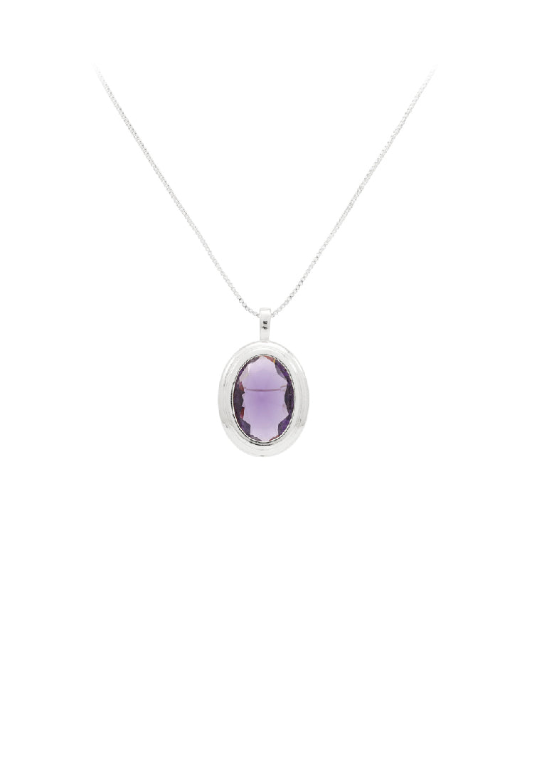 Fashion Simple Geometric Oval Pendant with Purple Cubic Zirconia and Necklace - Luxurious Look