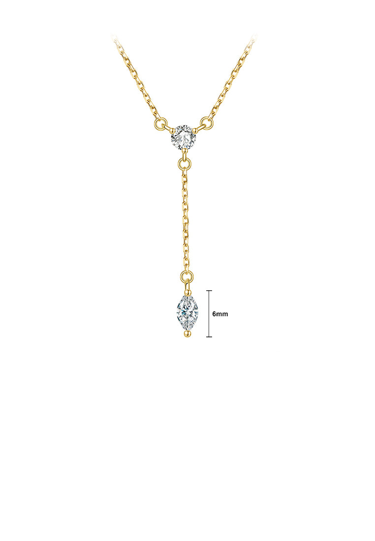 925 Sterling Silver Plated Gold Simple and Fashion Geometric Tassel Pendant with Cubic Zirconia and Necklace - Luxurious Look