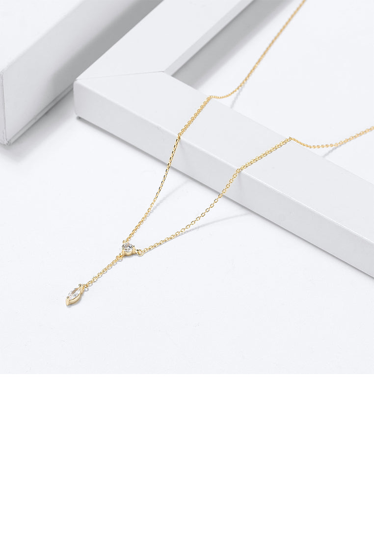 925 Sterling Silver Plated Gold Simple and Fashion Geometric Tassel Pendant with Cubic Zirconia and Necklace - Luxurious Look