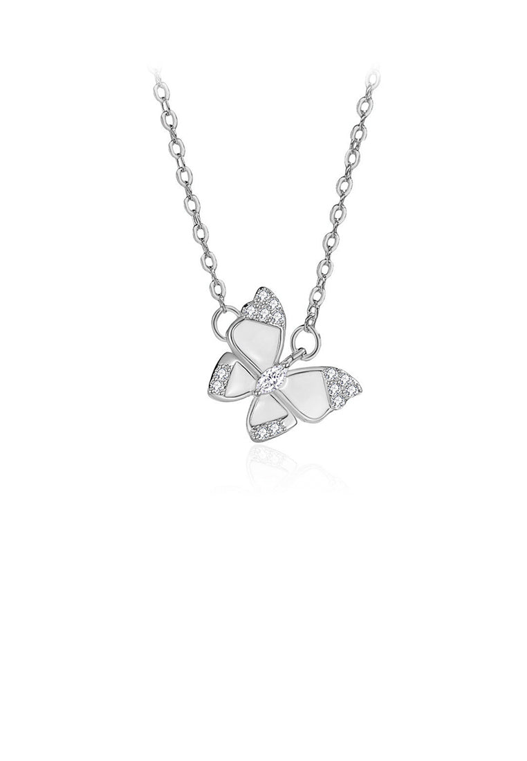 925 Sterling Silver Fashion and Elegant Butterfly Pendant with Cubic Zirconia and Necklace - Luxurious Look